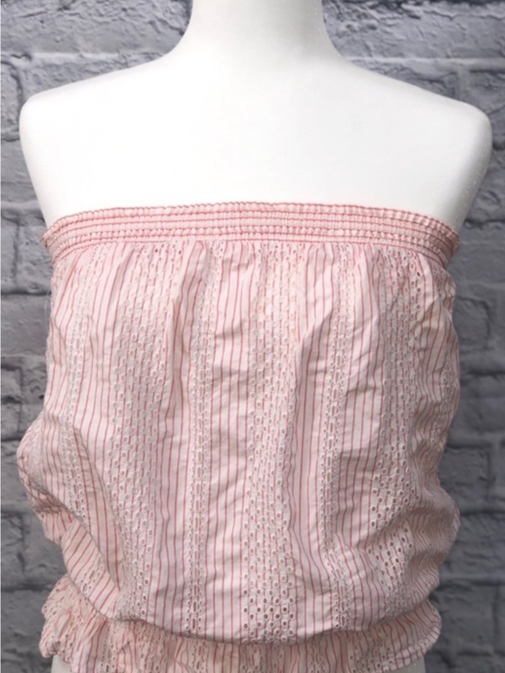 Abercrombie & Fitch Pink Striped Eyelet Bandeau Top
